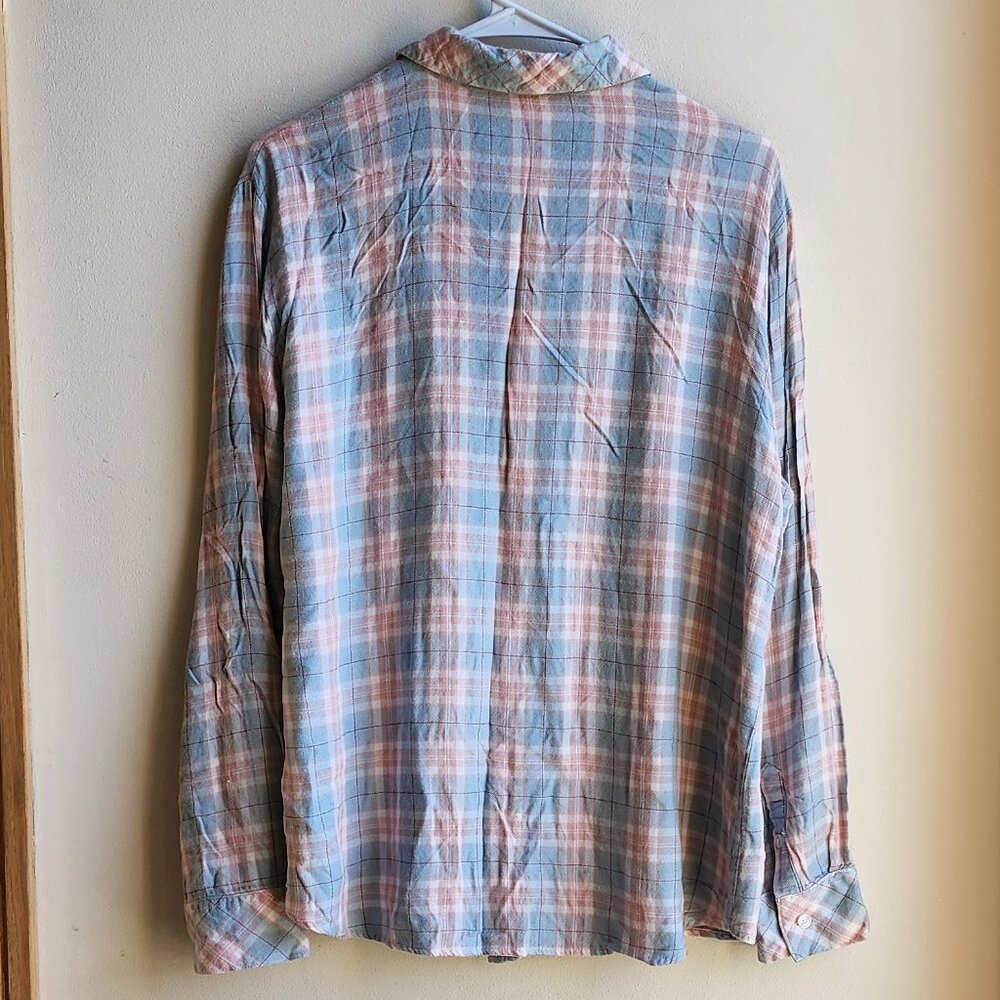 Sanctuary Blue/Pink Plaid Button Down Flannel Shirt Size Large - Picture 13 of 13